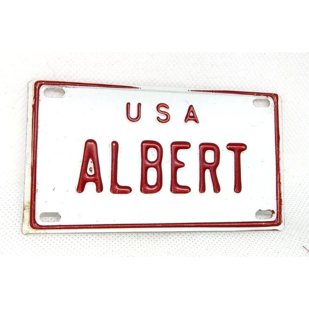 Vintage Red On White U.S.A Albert Personalized Name Novelty Bike Plate